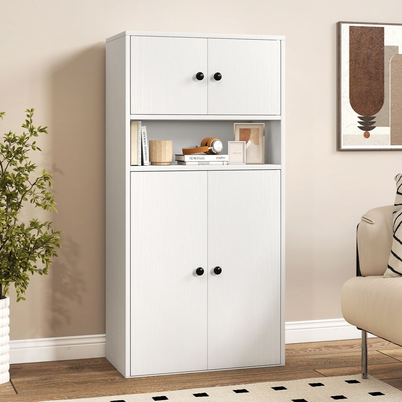 Bookshelf with Doors, Adjustable Shelf, and 44-Inch Height for Storage and Organization